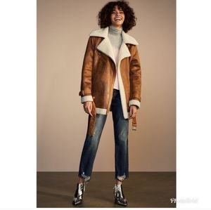 Avec Les Filles Faux Shearling Moto/Biker Jacket(XS/S)